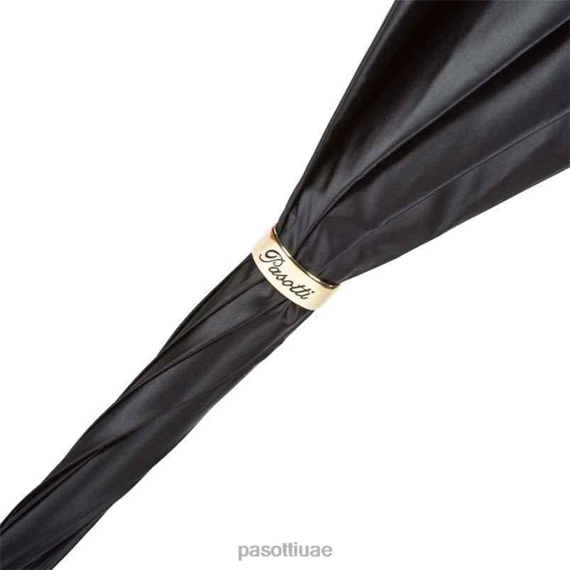 مظلة | 189 52864-111 ع - مظلة سوداء مبطنة بالترتان مع مقبض جلدي، قماش مزدوج PASOTTI Z446V461